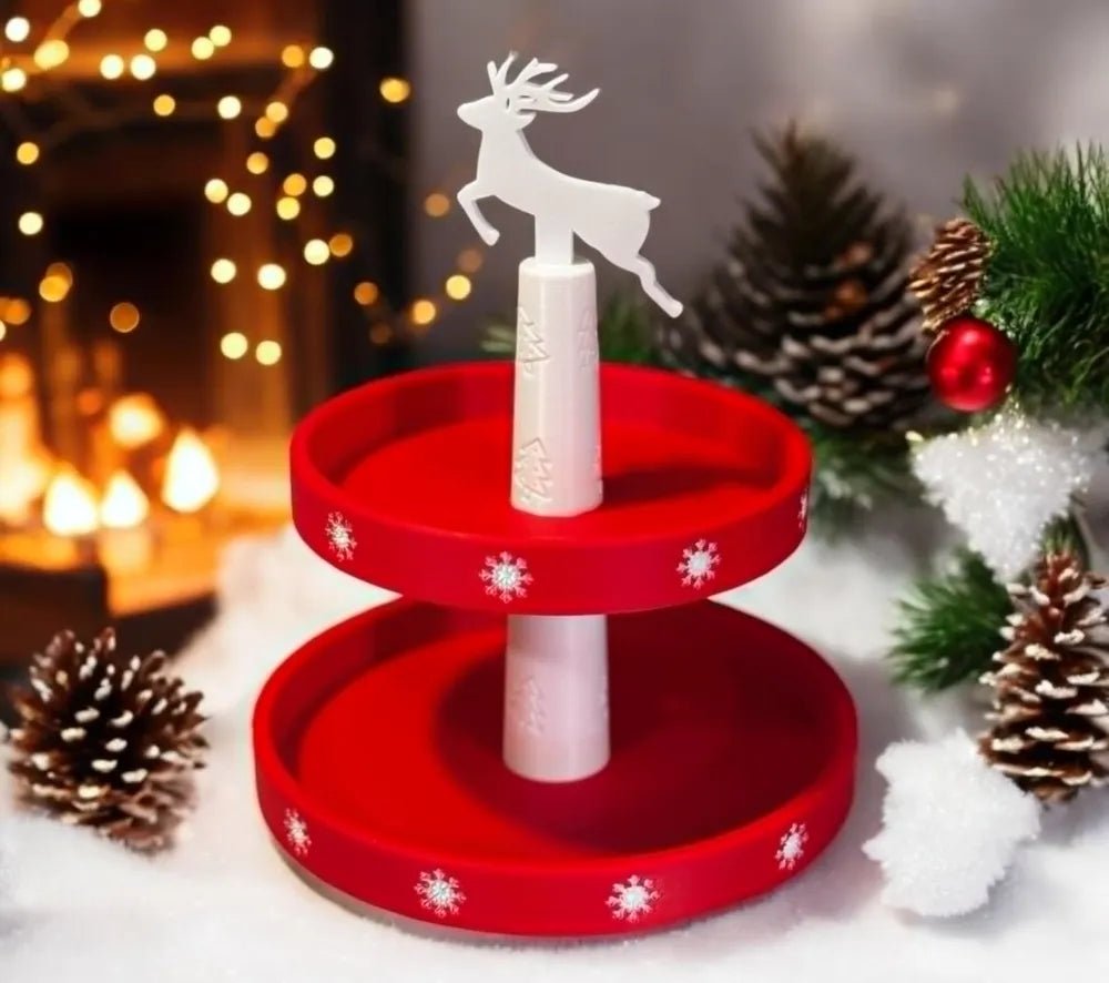 2 - Tier Christmas Treat Stand with Reindeer Topper - Stampa3D