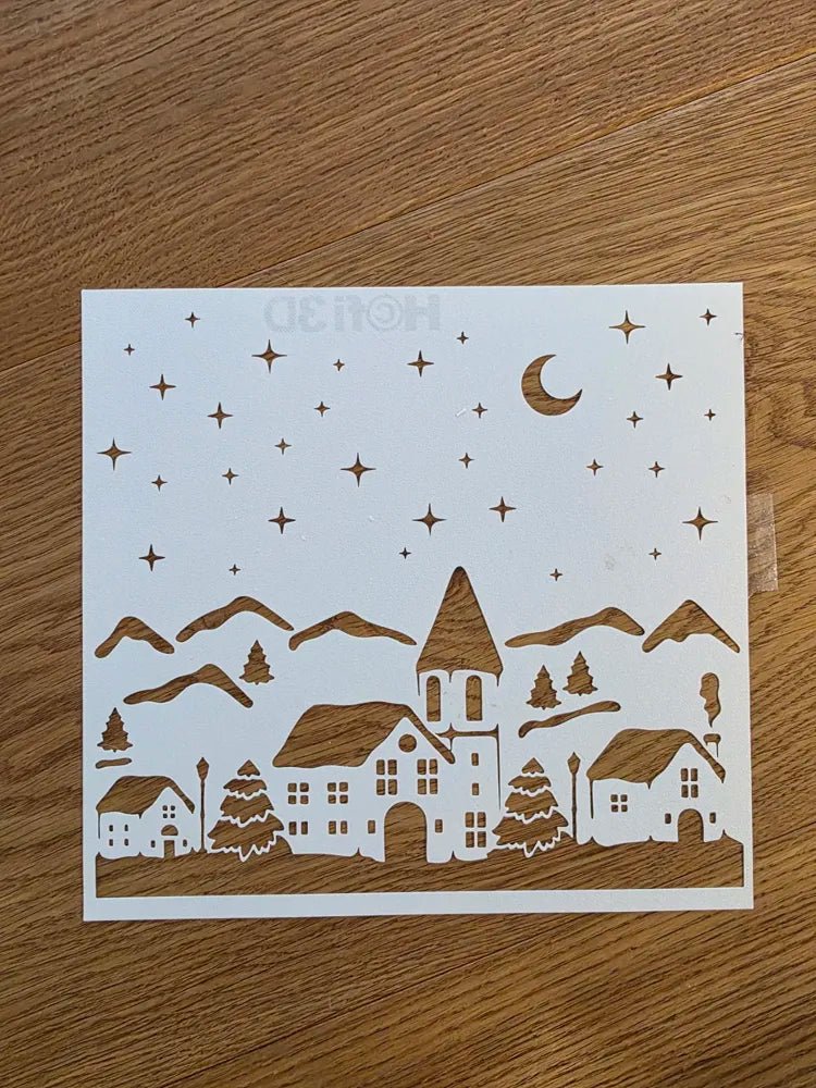 Snowy Village Christmas Stencil – Perfect for Window Snow Spray - Stampa3D